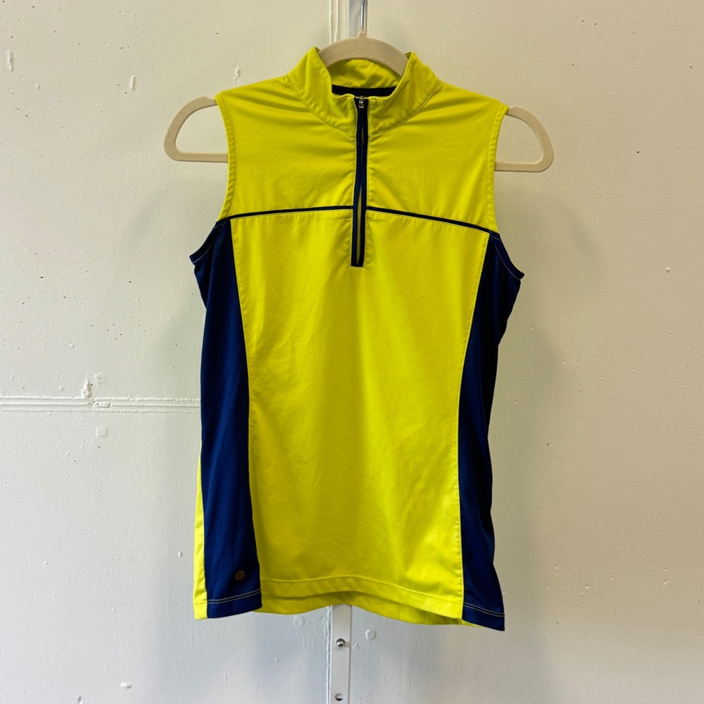 EP Pro‎ New York Women's Golf Polo Sleeveless Quarter Zip Yellow Navy Blue Small